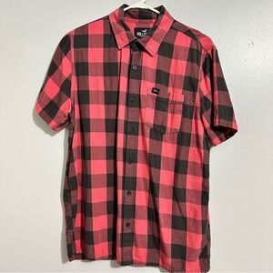 Hollister men’s pinkish black plaid button up shirt size M